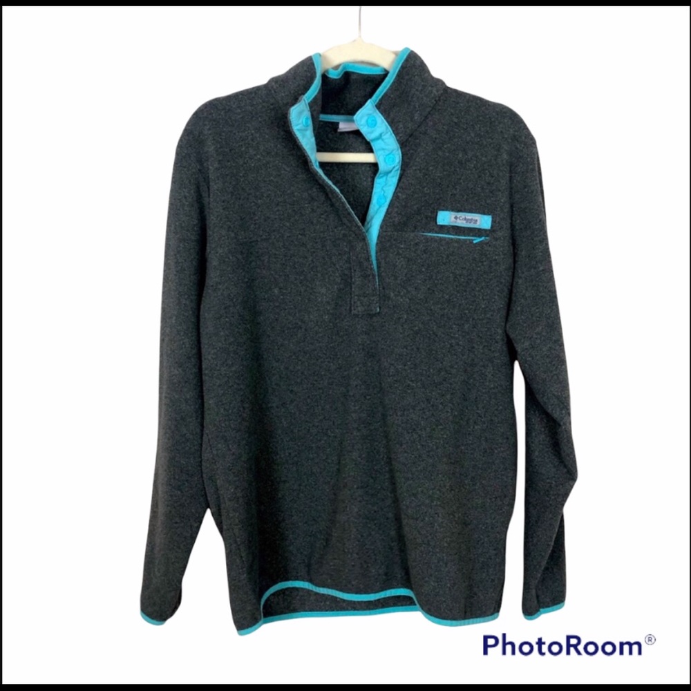 COLUMBIA PGF Grey Fall Zip Pocket Pullover Large